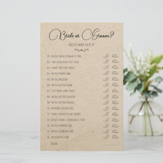 Weddenschapsgame Bride of Groom Rustic Paper (Staand voorkant)
