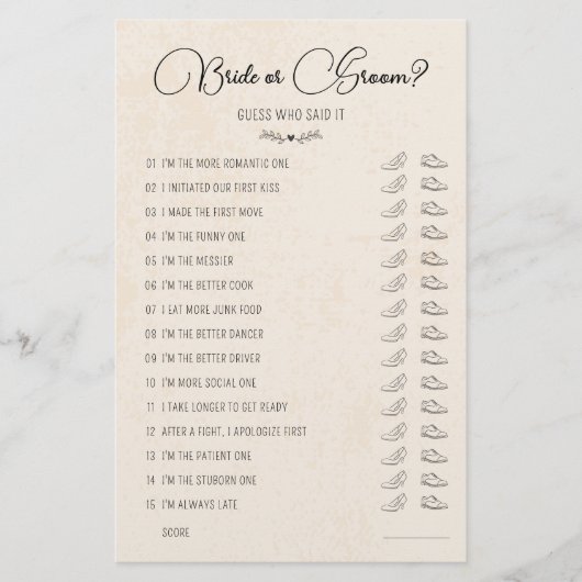 Weddenschapsgame Bride of Groom Rustic Paper (Voorkant)