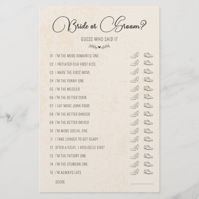 Weddenschapsgame Bride of Groom Rustic Paper (Voorkant)