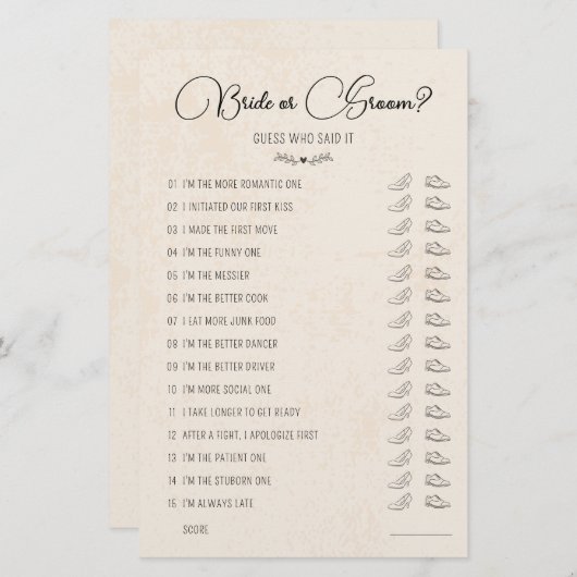 Weddenschapsgame Bride of Groom Rustic Paper (Voorkant / Achterkant)