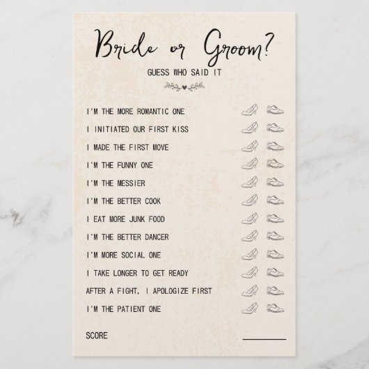 Weddenschapsgame Bride of Groom Rustic Paper (Voorkant)