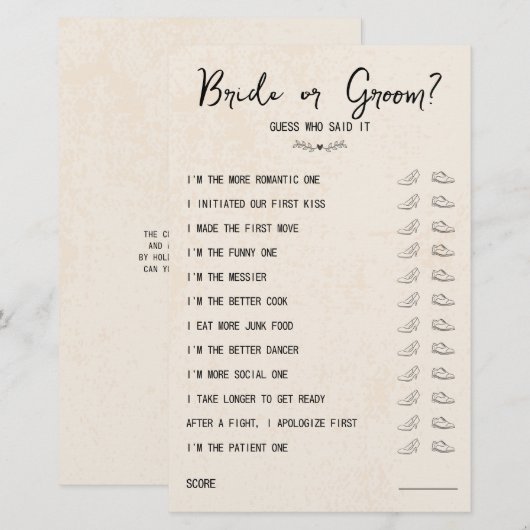 Weddenschapsgame Bride of Groom Rustic Paper (Voorkant / Achterkant)