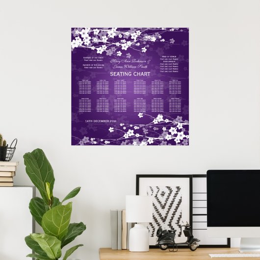 Weddenschapskaart Cherry Blossom Paars Poster (Thuiskantoor)