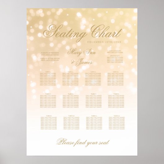 Weddenschapskaart Gold Bokeh Sparkle Lights Poster (Voorkant)