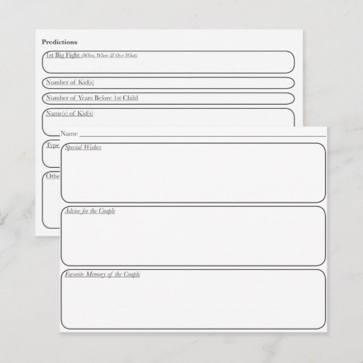 Weddenschapskaart Informatiekaartje (Voorkant / Achterkant)