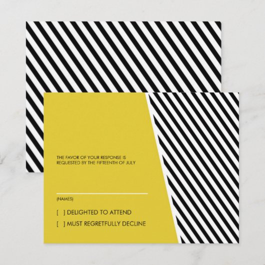 Weddenschapskaart | Mod Stripes | Geel RSVP Kaartje (Voorkant / Achterkant)