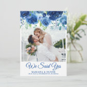 Weddenschapskaart Navy Blue Floral Kaart (Staand voorkant)