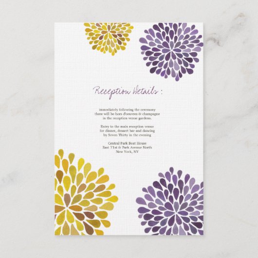 Weddenschapskaart Paars Yellow Dahlia Flower Informatiekaartje (Achterkant)