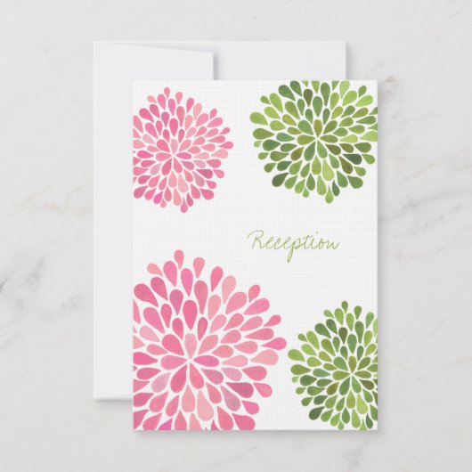 Weddenschapskaart Roze en Groene Bloomen RSVP Kaartje (Voorkant)