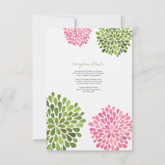 Weddenschapskaart Roze en Groene Bloomen RSVP Kaartje (Achterkant)
