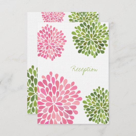Weddenschapskaart Roze en Groene Bloomen RSVP Kaartje (Voorkant / Achterkant)