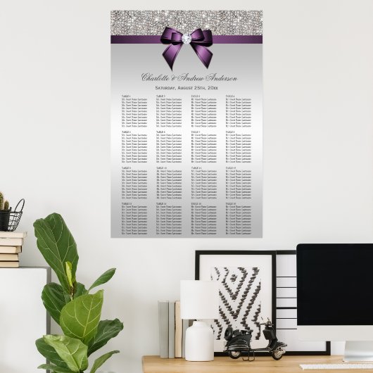 Weddenschapskaart Silver Sequin Paarse Bow Poster (Thuiskantoor)