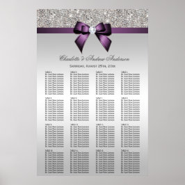 Weddenschapskaart Silver Sequin Paarse Bow Poster