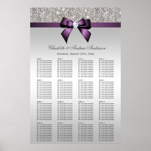 Weddenschapskaart Silver Sequin Paarse Bow Poster (Voorkant)