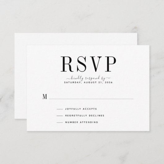 Weddenschapskaart voor zwart en wit RSVP (Voorkant / Achterkant)