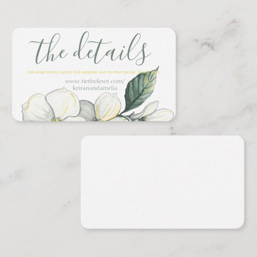 Weddenschapskaart, Waterverf Dogwood Blooms Informatiekaartje (Voorkant / Achterkant)