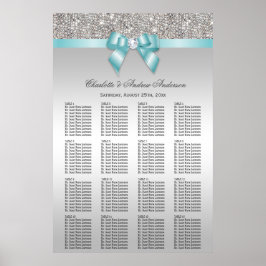 Weddenschapskaart Zilver Sequin Blauwgroen Bow Poster