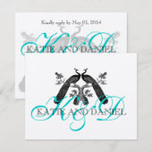 Weddenschapskaarten Peacocks Monogram Silver RSVP Kaartje (Voorkant / Achterkant)