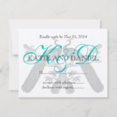 Weddenschapskaarten Peacocks Monogram Silver RSVP Kaartje (Achterkant)