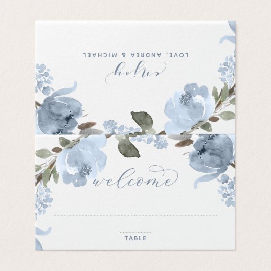 Weddenschapskaarten Stusty Blue Soft Waterverf Kaart (Buitenkant ongevouwen)