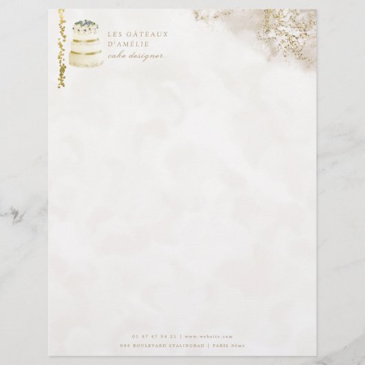 Weddenschapskaartontwerper Bakery Gold Marble Briefhoofd (Voorkant)