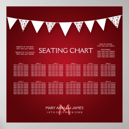 Weddenschapskaartwalk Love Bunting Monogram Red Poster (Voorkant)