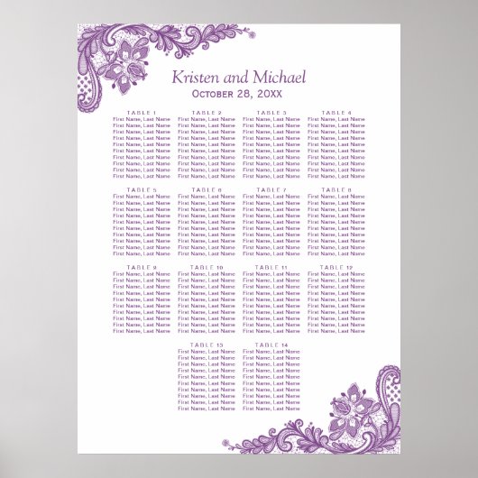 Weddenschapskabel Classy Floral Paars Lace Poster (Voorkant)