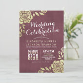 Weddenschapskelebratie Modern Gold Rozen Burgundy  Kaart (Staand voorkant)
