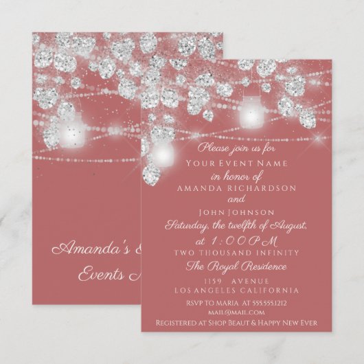 Weddenschapslichten Jars Glitter Gray Silver Roos Kaart (Voorkant / Achterkant)