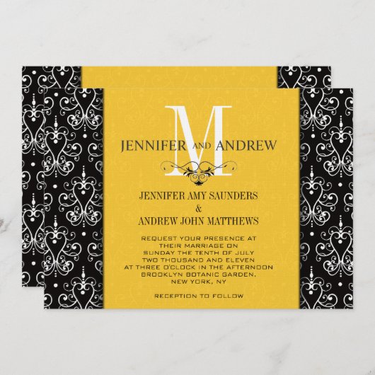 Weddenschapsmonogram Chandelier Yellow Kaart (Voorkant / Achterkant)