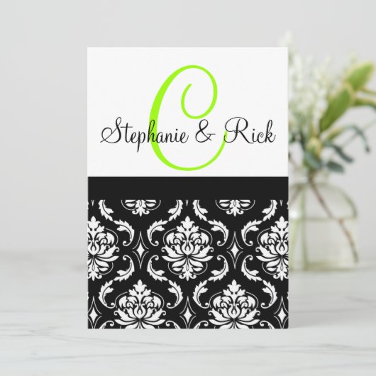 Weddenschapsmonogram Damask Black Kaart (Staand voorkant)
