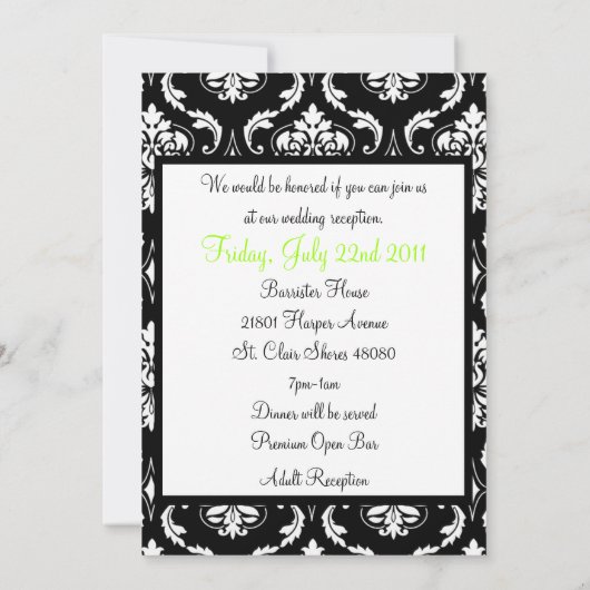 Weddenschapsmonogram Damask Black Kaart (Achterkant)