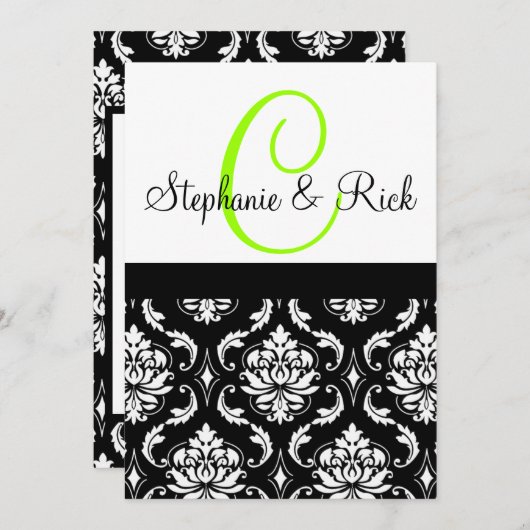 Weddenschapsmonogram Damask Black Kaart (Voorkant / Achterkant)