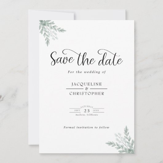 Weddenschapsmonogram Eucalyptus Save the Date (Voorkant)