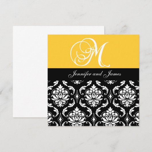 Weddenschapsmonogram M Names Black Damask Kaart (Voorkant / Achterkant)