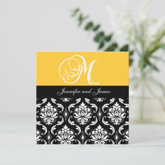 Weddenschapsmonogram M Names Black Damask Kaart (Staand voorkant)