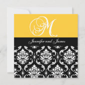 Weddenschapsmonogram M Names Black Damask Kaart (Voorkant)