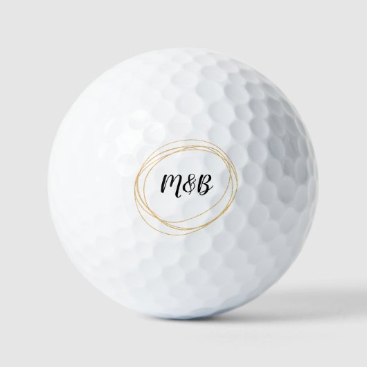Weddenschapsmonogram met thema zwart-wit en goud golfballen (Voorkant)