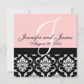 Weddenschapsmonogram Namen Datum Roze Damask Kaart (Voorkant)