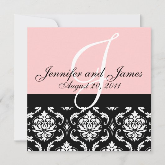 Weddenschapsmonogram Namen Datum Roze Damask Kaart (Voorkant)