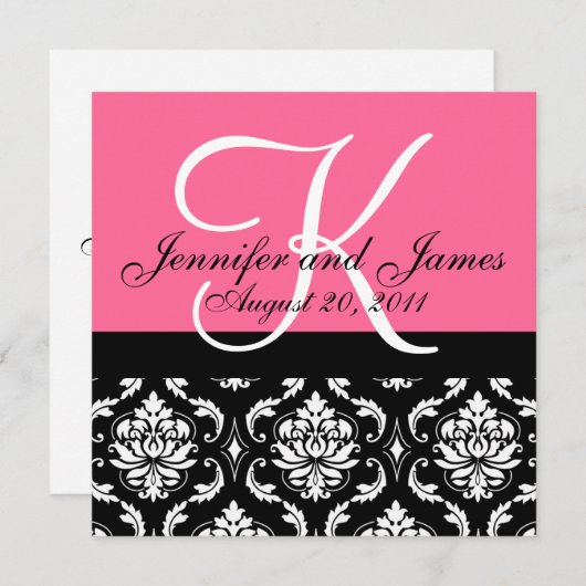 Weddenschapsmonogram Namen Datum Roze Damask Kaart (Voorkant / Achterkant)