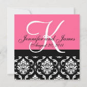 Weddenschapsmonogram Namen Datum Roze Damask Kaart (Voorkant)
