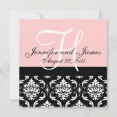 Weddenschapsmonogram Namen Datum Roze Damask Kaart (Voorkant)