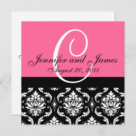 Weddenschapsmonogram Namen Datum Roze Damask Kaart (Voorkant / Achterkant)