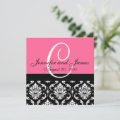 Weddenschapsmonogram Namen Datum Roze Damask Kaart (Staand voorkant)