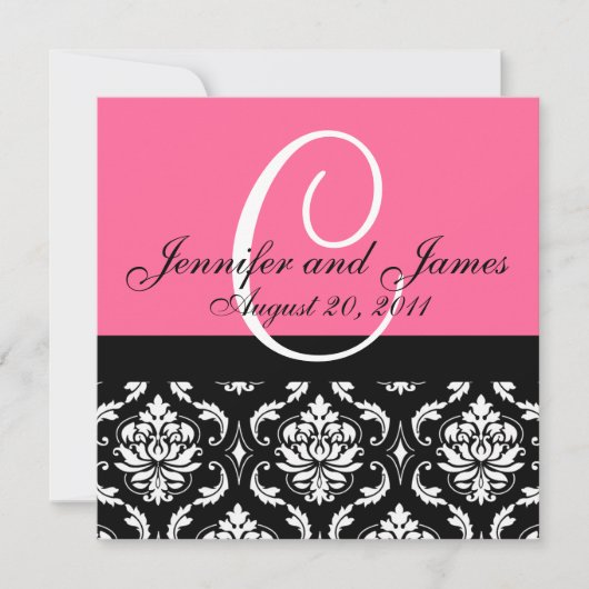 Weddenschapsmonogram Namen Datum Roze Damask Kaart (Voorkant)