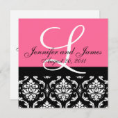 Weddenschapsmonogram Namen Datum Roze Damask Kaart (Voorkant / Achterkant)