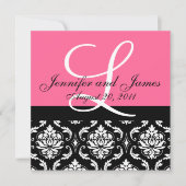 Weddenschapsmonogram Namen Datum Roze Damask Kaart (Voorkant)