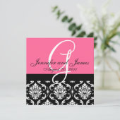 Weddenschapsmonogram Namen Datum Roze Damask Kaart (Staand voorkant)
