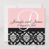 Weddenschapsmonogram Namen Datum Roze Damask Kaart (Voorkant)